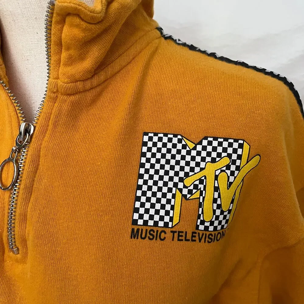 MTV Y2K Mustard 1/4 Zip Womens Sweeatshirt I Want My MTV Graphic Retro 90s - Picture 6 of 12